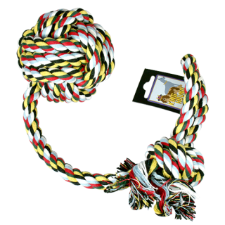 Tuggknut av bomull, boll med handtag, stor, blandade färger, 300 gram, 105cm-50cm