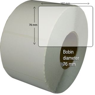 Etiketter på rulle, självhäftande, högblanka för bläck, 102x 76mm, 1900 st