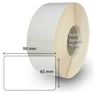 Etiketter på rulle, självhäftande, högblanka för bläck, 65-98 mm, 1500 per rulle