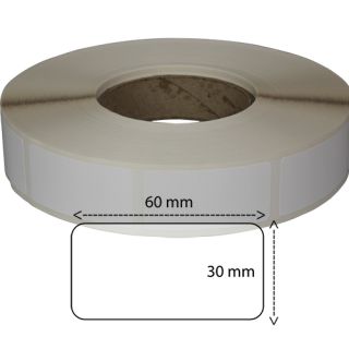 Etiketter på rulle, papper, högblanka för bläck, 32 mm bärbana, bobin 76 mm, 30 x 60mm, 2000 st