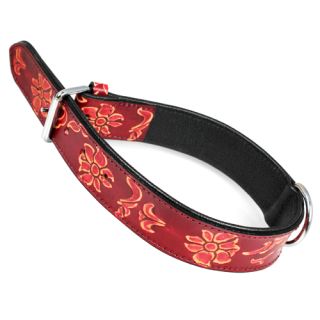 Fodrat läderhalsband med beslag i krom och releifmönster, 60cm x 40mm