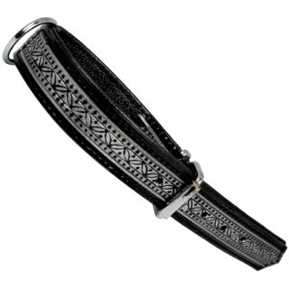 Fodrat läderhalsband med beslag i krom och reliefmönster, 40cm x 25mm