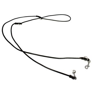 Runt kombikoppel i läder med 2 karbinhakar i krom, svart, 240cm x 5mm